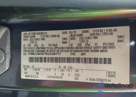 2019 Ford Escape Sel from USA, damaged, VIN 1FMCU9HD7KUC00717